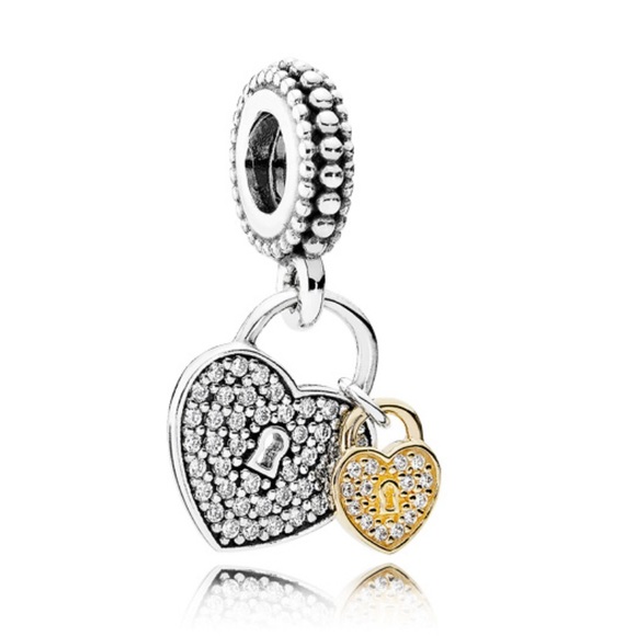 [SOLD] Pandora Love Locks Dangle Charm, Clear CZ Sterling Silver and 14K Gold - Picture 7 of 8